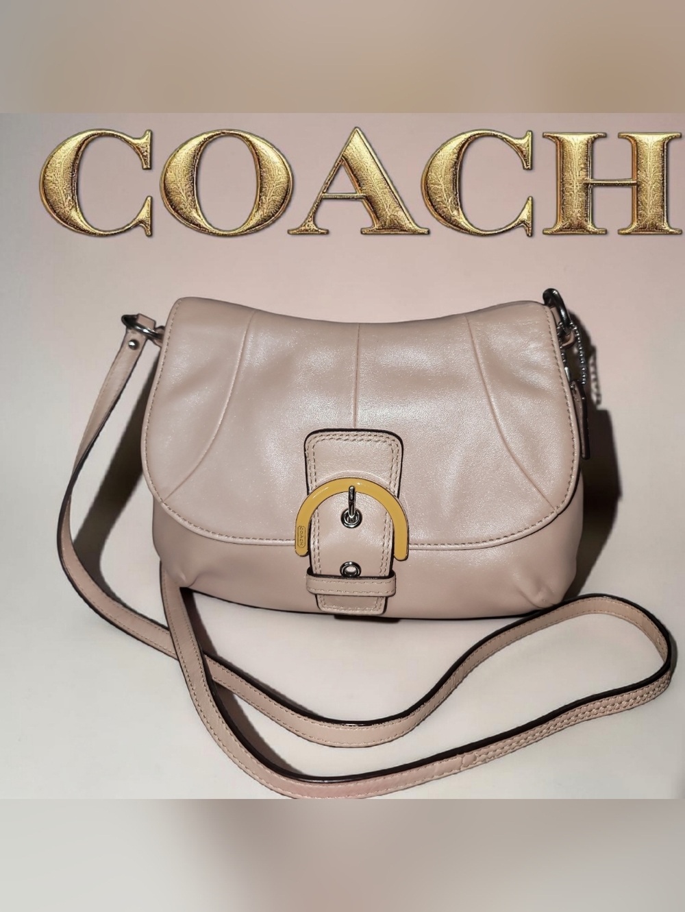 ✨ Rare VINTAGE Coach Soho Pearlescent Pink Leather Crossbody Flap Bag - EUC✨️